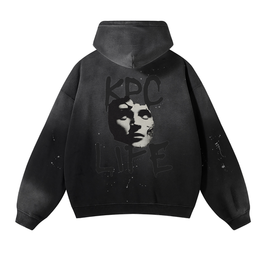 Vintage Wash Frayed Fleece Hoodie - 360 GSM