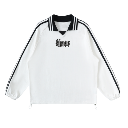 Contrast Striped Lapel Collar Sweatshirt