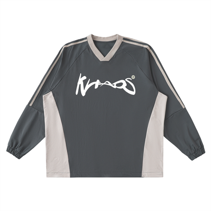 Color-Block V-Neck Long-Sleeve T-Shirt